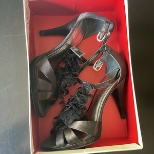 Sydney Black Satin Peep Toe Heels l 8
